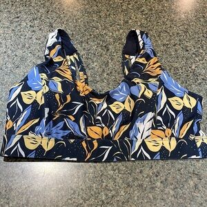 Navy floral sports bra removable padded bra and split double straps